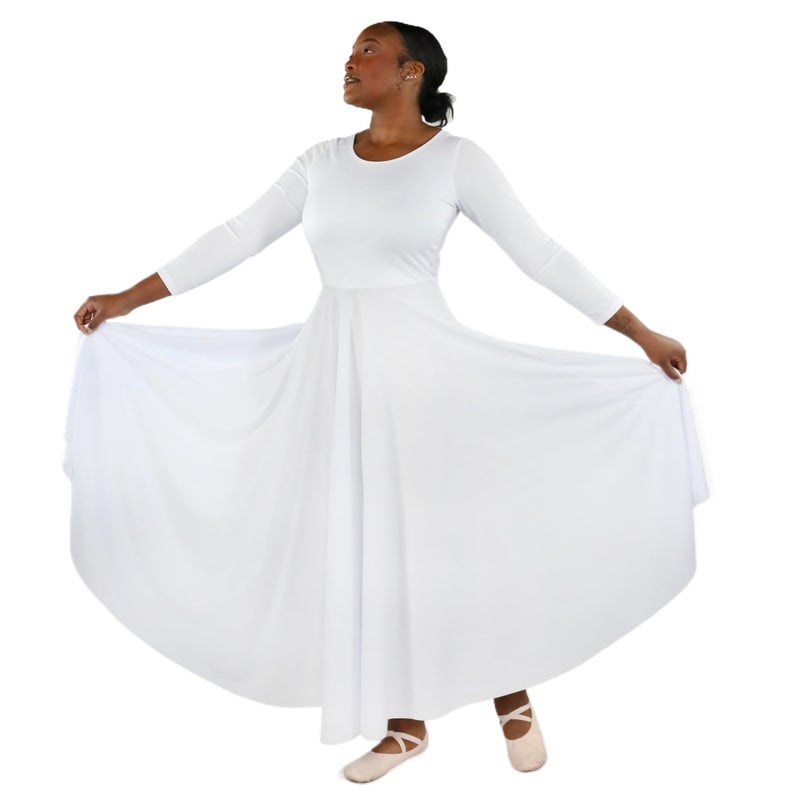 Danzcue Womens Praise Loose Fit Full Length Long Sleeve Dance Dress, White, Large - Image 5